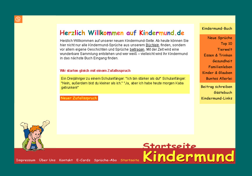 Startseite von Kindermund.de, wie sie 2003 aussah